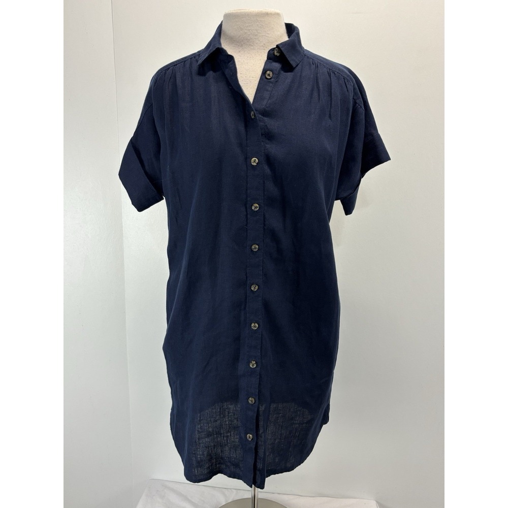 Baird Mcnutt For J. Crew Linen Shirt Dress Women's Sp Petite Navy Shift Relaxed